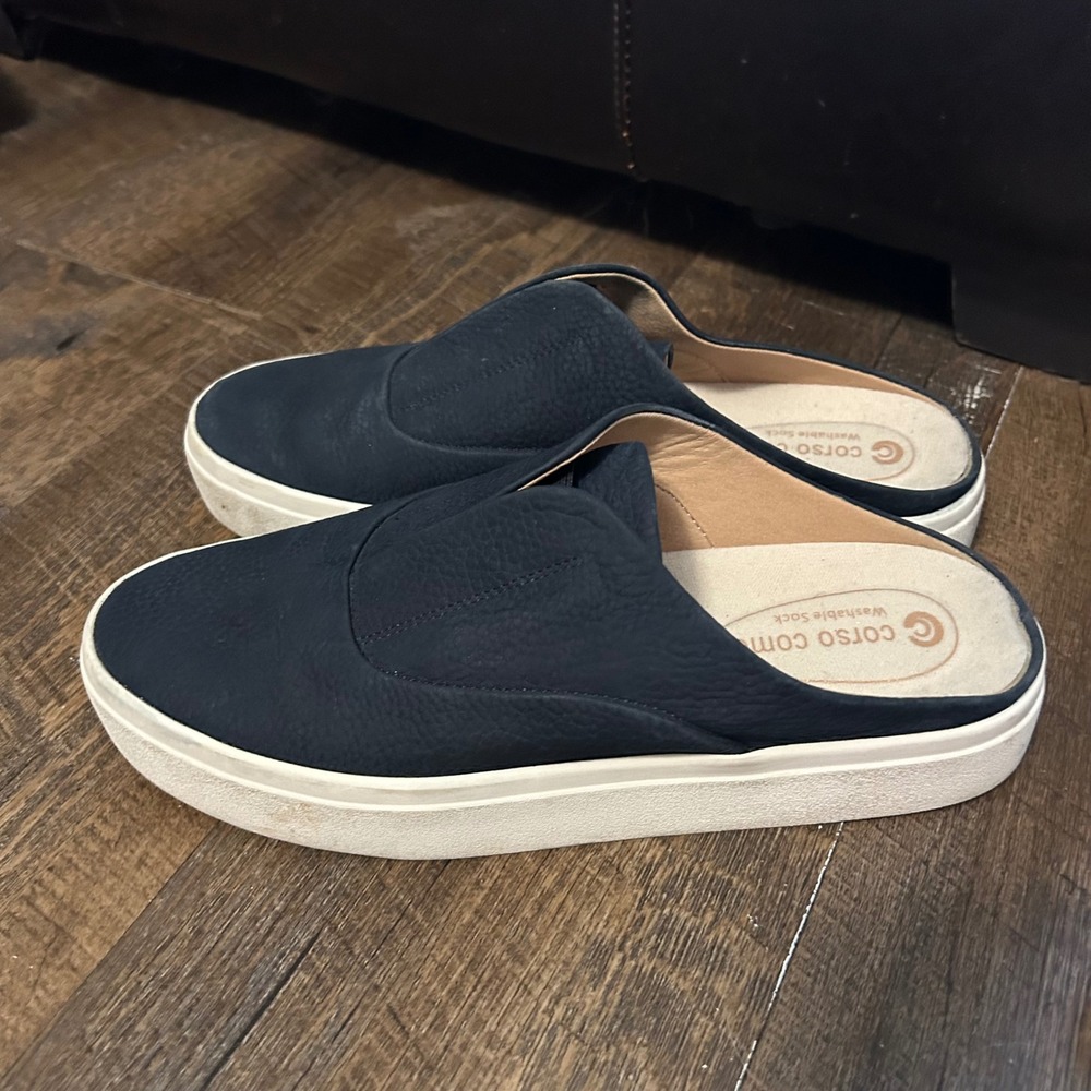 Corso Como Trena Womens Platform Slip-On Mules Navy Blue Pebbled Leather 8.5 M